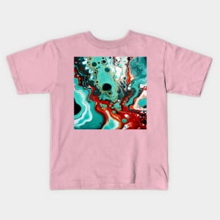 Teal and Crimson Fluid Color Mix Kids T-Shirt